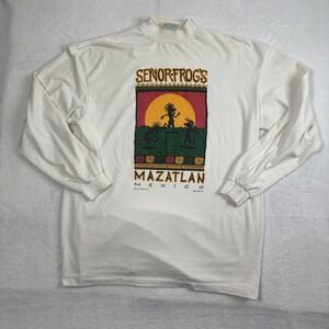 VTG 90's Senor Frogs Mazatlan Mexico Long Sleeve Graphic Shirt White Men's XXL